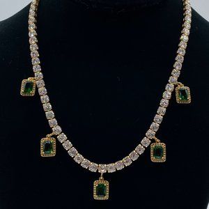 Gold 5mm Emerald Cut Zirconia Choker/Chain New!